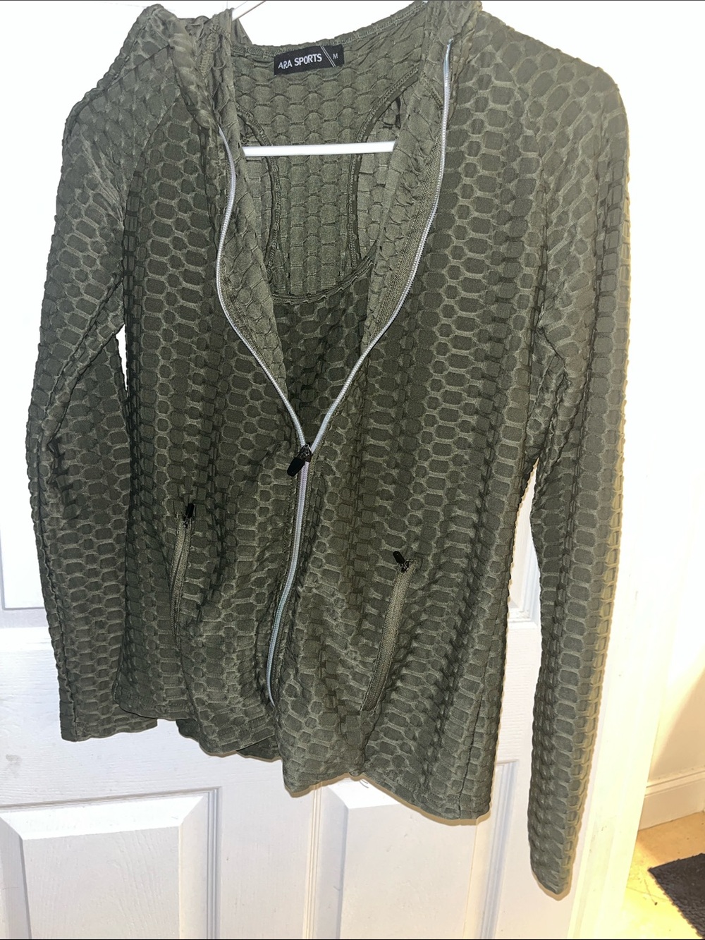Olive Textured Zip Hoodie & matching tank